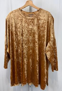 VIKKI VI Oversize Velour Velvet Tunic Top 3/4 Sleeve Copper Gold One Size OS